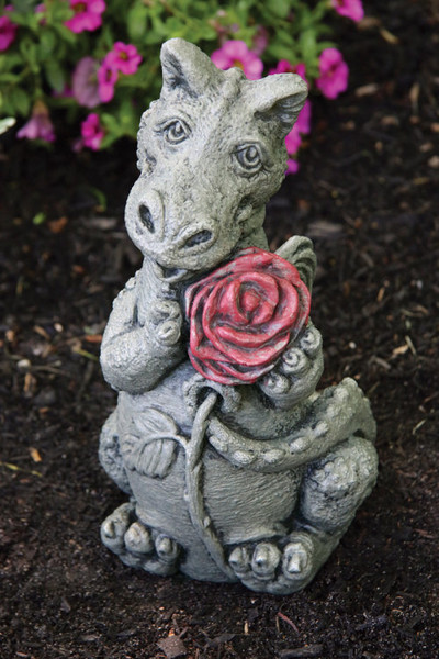 Little Dragon Rose Thorn Statue Cement Statuary by Massarelli